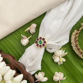 Vriksham Precious Kemp Finger Ring-Green Red-Pearl-G18526