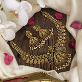 Vriksham Dual Elephant with Lakshmi Maanga Short Neckpiece-Gold White Bead-G16445