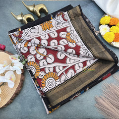 Vriksham Black Kalamkari Saree with Nizam Border-VS4307