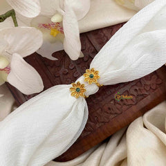 Vriksham Vintage Textured Disc Floral Green Adjustable Toe Rings-G21663