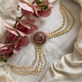 Premium Kemp Peacock Jada Billai with Pearl Maatil-Bun Billai-G13732