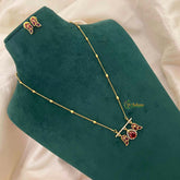 Vriksham Dainty Gold-Plated Bead Chain Ethnic Peacock With Teardrop Neckpiece-Red-G22321