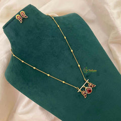 Vriksham Dainty Gold-Plated Bead Chain Ethnic Peacock With Teardrop Neckpiece-Red-G22321