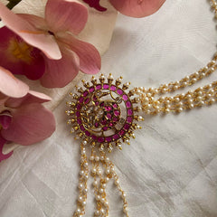 Premium Kemp Peacock Jada Billai with Pearl Maatil-Bun Billai-G13732