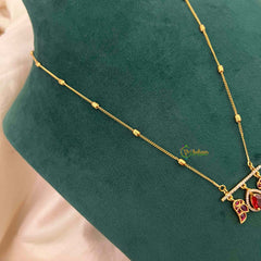 Vriksham Dainty Gold-Plated Bead Chain Ethnic Peacock With Teardrop Neckpiece-Red-G22321
