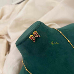 Vriksham Dainty Gold-Plated Bead Chain Ethnic Peacock With Teardrop Neckpiece-Red-G22321