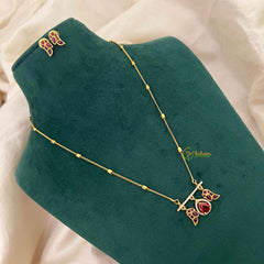 Vriksham Dainty Gold-Plated Bead Chain Ethnic Peacock With Teardrop Neckpiece-Red-G22321