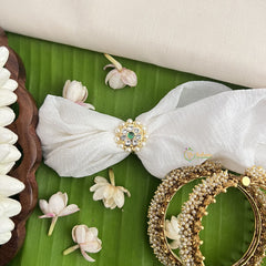 Vriksham Traditional Kemp Finger Ring-Green White-Pearl-G18525