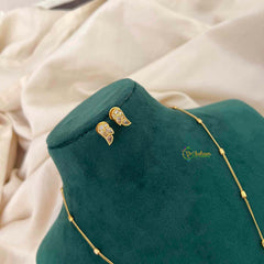 Vriksham Dainty Gold-Plated Bead Chain Ethnic Peacock With Teardrop Neckpiece-White Green-G22323