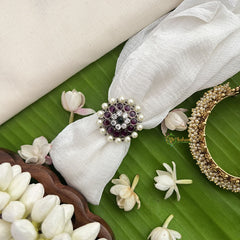 Vriksham Precious Kemp Finger Ring-Green White & Red-Pearl-G18544