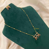 Vriksham Dainty Gold-Plated Bead Chain Ethnic Peacock With Teardrop Neckpiece-Red Green-G22322