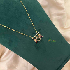 Vriksham Dainty Gold-Plated Bead Chain Ethnic Peacock With Teardrop Neckpiece-Red Green-G22322