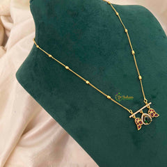 Vriksham Dainty Gold-Plated Bead Chain Ethnic Peacock With Teardrop Neckpiece-Red Green-G22322