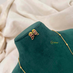 Vriksham Dainty Gold-Plated Bead Chain Ethnic Peacock With Teardrop Neckpiece-Red Green-G22322