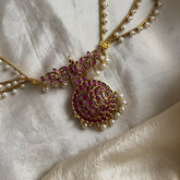 Unique Red Floral Jada Billai with Pearl Maatil-Bun Billai-G13730