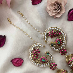 Vriksham Royal Peacock Kundan Jadau With Pearl Lined Maatil & Ear Cuff Jhumkas-J3741