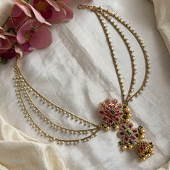 Elegant AD Stone Floral Jada Billai with Pearl Maatil-G13720