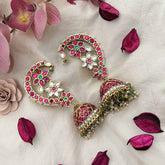 Vriksham Traditional Floral Kundan Jadau With Pearl Lined Bridal Ear Cuff Jhumkas-Pearls-J3742