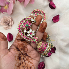 Vriksham Traditional Floral Kundan Jadau With Pearl Lined Bridal Ear Cuff Jhumkas-Pearls-J3742