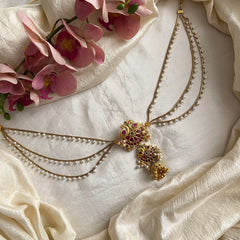 Gold Look Alike Dual Peacock Jada Billai with Pearl Maatil-G13727