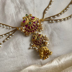 Gold Look Alike Dual Peacock Jada Billai with Pearl Maatil-G13727