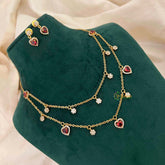 Vriksham Minimalist Double Layered Heart & Flower Drip Charm Neckpiece-Red-G22317