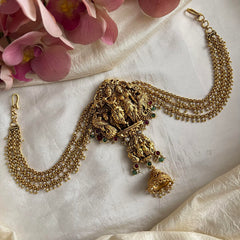 Antique Radha Krishna Jada Billai with Pearl Maatil-Red Green Beads-G13716