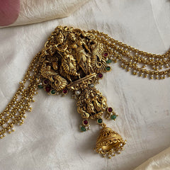 Antique Radha Krishna Jada Billai with Pearl Maatil-Red Green Beads-G13716