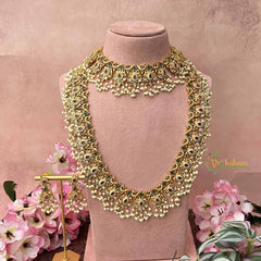 Vriksham Elegant Diya Style Pearls Detailing Guttapusalu Bridal Set-White Green & Red-G21093