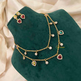 Vriksham Multi Color Minimalist Double Layered Heart & Flower Drip Charm Neckpiece-G22318