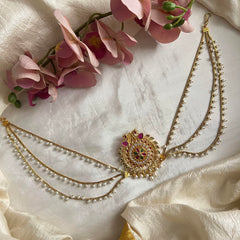 Elegant Dual Peacock Floral Jada Billai with Pearl Maatil-G13723