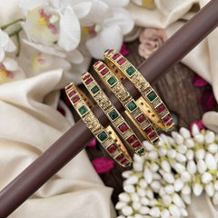 Vriksham Elegant Gold Shine Dual Tone Ruby & Emerald Stone Bangles –Set of 4-G20296