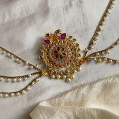 Elegant Dual Peacock Floral Jada Billai with Pearl Maatil-G13723