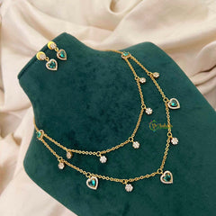 Vriksham Minimalist Double Layered Heart & Flower Drip Charm Neckpiece-Green-G22319