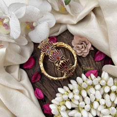 Vriksham Traditional Gold Bangles With Maroon Lotus & Leaf Enamel Work Bangles-G20294