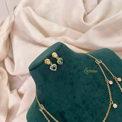 Vriksham Minimalist Double Layered Heart & Flower Drip Charm Neckpiece-Green-G22319