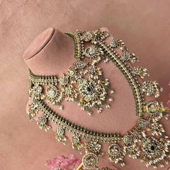 Vriksham Premium Nita Ambani Pearls Detailing Guttapusalu Bridal Set-White Green-G21092