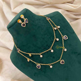 Vriksham Minimalist Double Layered Heart & Flower Drip Charm Neckpiece-Lavender-G22320