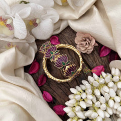 Vriksham Traditional Gold Bangles With Purple Lotus & Green Leaf Enamel Work Bangles-G20293