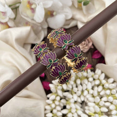 Vriksham Traditional Gold Bangles With Purple Lotus & Green Leaf Enamel Work Bangles-G20293