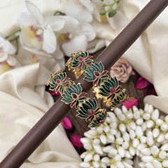 Vriksham Traditional Gold Bangles With Green Lotus & Red Leaf Enamel Work Bangles-G20292