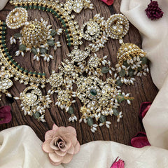 Vriksham Exquisite Nita Ambani Short Guttapusalu Neckpiece-White-Pastel Green Bead-G21095