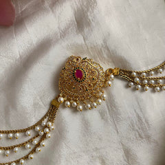 Elegant AD Stone Dual Peacock Floral Jada Billai with Pearl Maatil-G13724