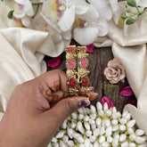 Vriksham Vibrant Red Lotus Motif Green Leaf & Gold Lakshmi Bangles-G20297