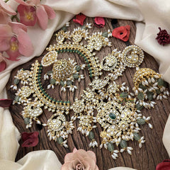 Vriksham Exquisite Nita Ambani Short Guttapusalu Neckpiece-White-Pastel Green Bead-G21095