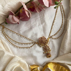 Designer Kemp Floral Jada Billai with Pearl Maatil-Bun Billai-G13731