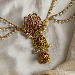 Designer Kemp Floral Jada Billai with Pearl Maatil-Bun Billai-G13731