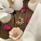 Vriksham Premium Golden Naths/Nose pin-Pearl-Square-Red White & green-G17428