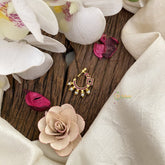 Vriksham Premium Golden Naths/Nose pin-Pearl-Square-Red-G17426