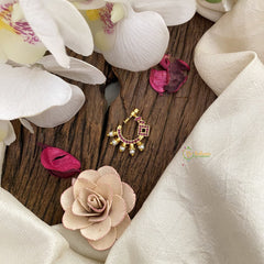 Vriksham Premium Golden Naths/Nose pin-Pearl-Square-Red-G17426